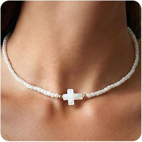 Colorful Boho Bead Choker Cross Necklace Handmade Beaded Necklace Personalized Necklaces for Women in Saudi Arabia