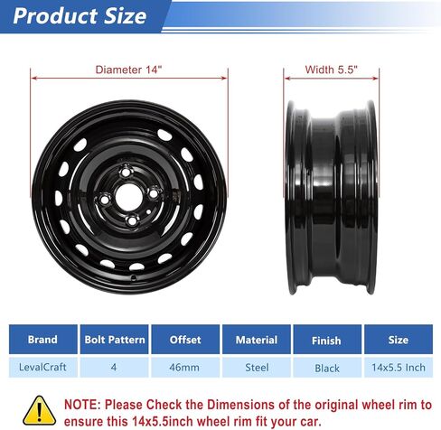 حافة عجلة فولاذية سوداء مقاس 14 × 5.5 بوصة لسيارة Hyundai Accent 2006-2017، حافة عجلة مباشرة مقاس 14 بوصة (1) in Kuwait