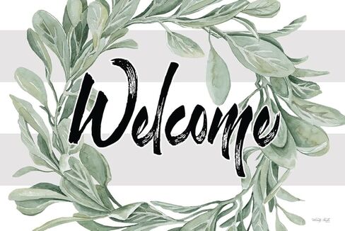 Typography Greenery Wall Art, Welcome Leaves Wreath Custom Framed Home Décor, 18x12, 50 Custom Frame Options in Saudi Arabia