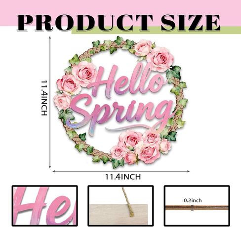 إكليل الباب الخشبي للديكور الربيعي لعلامات الحائط للباب الأمامي، علامة إكليل الزهور المجوفة مرحباً بالربيع للتعليق لديكور الحائط المنزلي ومستلزمات الحفلات وديكور عيد الفصح in Kuwait