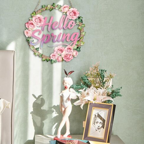 إكليل الباب الخشبي للديكور الربيعي لعلامات الحائط للباب الأمامي، علامة إكليل الزهور المجوفة مرحباً بالربيع للتعليق لديكور الحائط المنزلي ومستلزمات الحفلات وديكور عيد الفصح in Kuwait