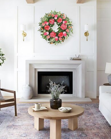 Vlorart 24 Inch Spring Summer Wreath Peony Wreath for Front Door with Pink Tulip, Eucalyptus Leaves, White Berries for Indoor Outdoor Wall Festival Home Farmhouse Wedding Decor in Kuwait