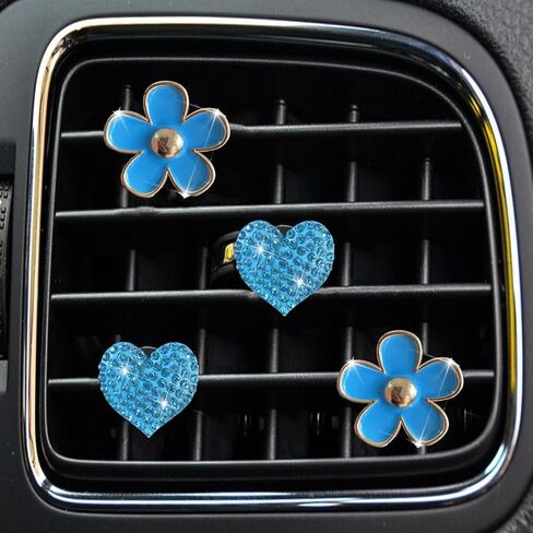 4 قطع مشابك لفتحات تهوية السيارة مع وسادات عطرية، مشابك لفتحات تهوية السيارة على شكل زهرة لطيفة، مشابك ماسية للديكور الداخلي للسيارات، إكسسوارات تزيين السيارات للنساء (أرجواني) in Kuwait