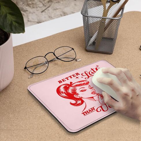 Trendy Retro Hot Pink Mouse Pad, Better Late Than Ugly Funky Lady Mousepad Mouse Mat with Non-Slip Rubber Base for Home Office Desk Accessories, Aesthetic Office Supplies, 9.5x7.9 Inch in Kuwait