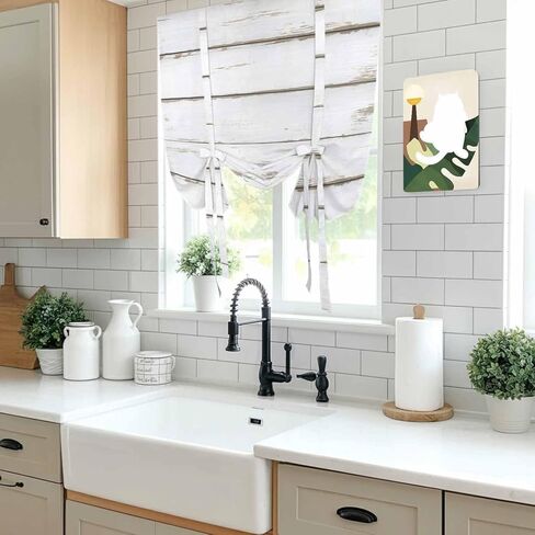 White Wood Grain Tie Up Curtains for Window, Vintage Farmhouse Wooden Board Thermal Insulated Balloon Shade Adjustable Rod Pocket Curtains Valance Panels for Kitchen Bathroom Café 46'' x 63'' in Saudi Arabia
