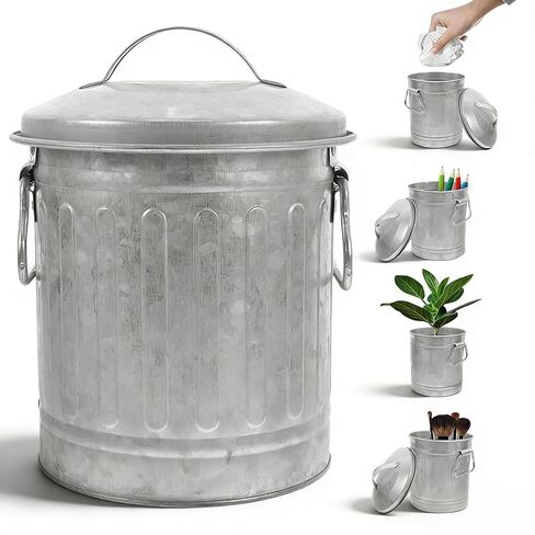 NUOBESTY Galvanized Canister Mini Trash Can, Small Galvanized Trash Can with Lid, Table Top Trash Can, Fireplace Ash Can, Pen Holder for Kitchen Countertop, Bedroom, Home Office in Saudi Arabia