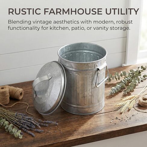 NUOBESTY Galvanized Canister Mini Trash Can, Small Galvanized Trash Can with Lid, Table Top Trash Can, Fireplace Ash Can, Pen Holder for Kitchen Countertop, Bedroom, Home Office in Saudi Arabia