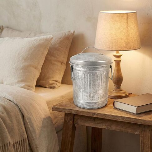NUOBESTY Galvanized Canister Mini Trash Can, Small Galvanized Trash Can with Lid, Table Top Trash Can, Fireplace Ash Can, Pen Holder for Kitchen Countertop, Bedroom, Home Office in Saudi Arabia
