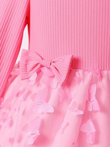 Long Sleeve Pink Tutu Dress for Toddler, Butterfly Bowknot Princess Tulle Dress for Girl Birthday Party 1-8Y in Saudi Arabia