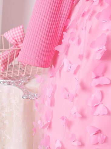 Long Sleeve Pink Tutu Dress for Toddler, Butterfly Bowknot Princess Tulle Dress for Girl Birthday Party 1-8Y in Saudi Arabia