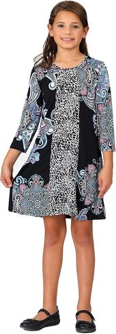 فستان خريفي للفتيات من 24seven Comfort Apparel باللون الأسود متعدد الطباعة بطول الركبة، يمكن غسله في الغسالة in Kuwait