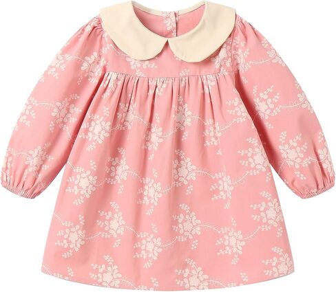 Toddler Little Girls Floral Dress Long Sleeve Peter Pan Collar Cotton Dresses 2-8Y in Kuwait