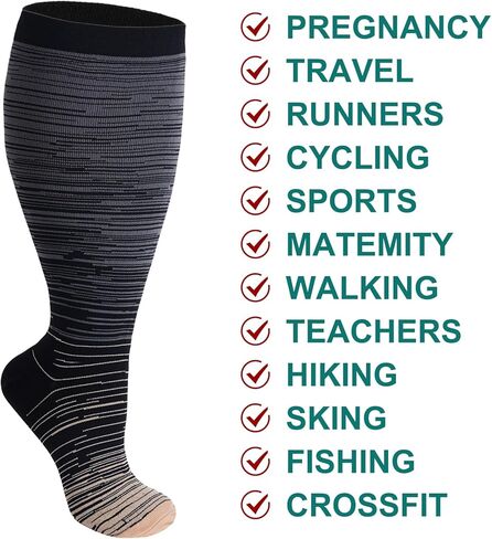 Double Couple 3 Pairs Plus Size Compression Socks for Women Men Wide Calf Extra Large 20-30 mmHg Knee High Sock for Nurses Pregnant Travel in Saudi Arabia