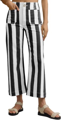 Womens Striped Jeans Wide Leg Trousers Casual High Waisted Stretchy Straight Leg Denim Pants with Pockets in Kuwait