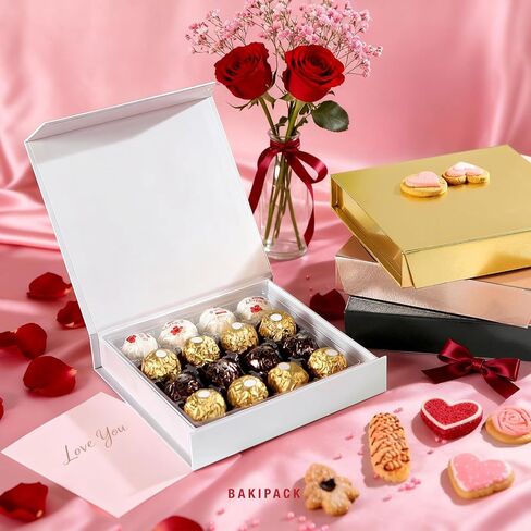 16-Piece Plastics Tray Truffle Boxes, Chocolates Boxes Packaging, Truffle Gift Boxes Packaging, Magnetic Closure Lids 6.9x6.9x1.2 Inches (White, 6 Boxes) in Kuwait