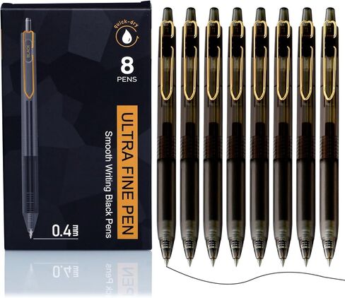 قلم جل فائق الدقة مقاس 0.4 مم - حبر أسود سريع الجفاف وكرة دوارة خالية من التلطخ للكتابة الدقيقة، عدد 8 (درجة احترافية، مثالي للامتحانات والاستخدام المكتبي) in Kuwait