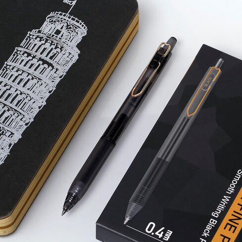 قلم جل فائق الدقة مقاس 0.4 مم - حبر أسود سريع الجفاف وكرة دوارة خالية من التلطخ للكتابة الدقيقة، عدد 8 (درجة احترافية، مثالي للامتحانات والاستخدام المكتبي) in Kuwait