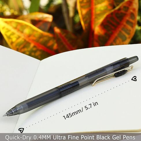 قلم جل فائق الدقة مقاس 0.4 مم - حبر أسود سريع الجفاف وكرة دوارة خالية من التلطخ للكتابة الدقيقة، عدد 8 (درجة احترافية، مثالي للامتحانات والاستخدام المكتبي) in Kuwait