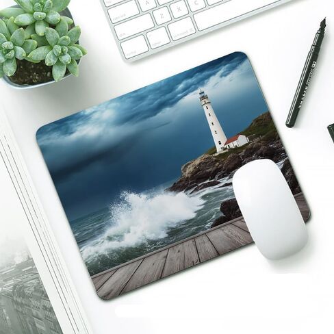 IBILIU Mouse Pad Coastal,Ocean Wave Shore Lighthouse Wood Pier Rectangle Mousepad Non-Slip Rubber Base Computer Mouse Pad for Laptop, Office, Home - 9.5 X 7.9 Inch in Kuwait