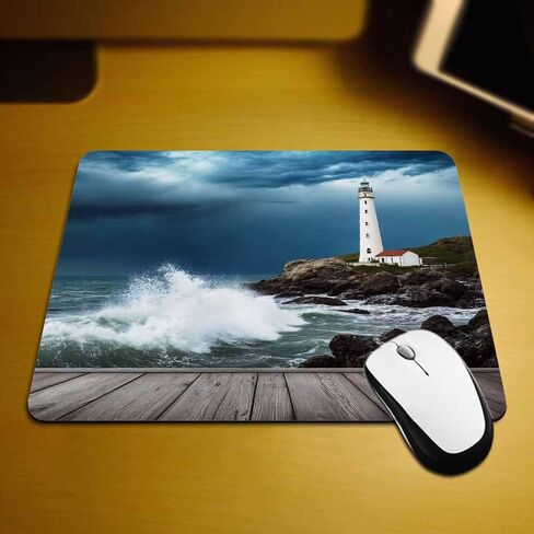 IBILIU Mouse Pad Coastal,Ocean Wave Shore Lighthouse Wood Pier Rectangle Mousepad Non-Slip Rubber Base Computer Mouse Pad for Laptop, Office, Home - 9.5 X 7.9 Inch in Kuwait