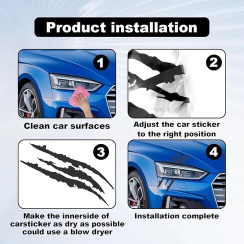1 Full Set Monster Claw Sticker for Car Hood Decal 1 Set, Car Decals Claw Mark Stickers to Cover Hood Headlights Scratches, Modified Cars/Vans/SUVs/Trucks, Motorbike, Truck Decal Decoration(Black) in Saudi Arabia