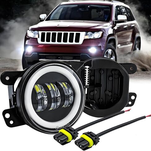 4 Inch LED Fog Light Assembly Compatible for 2011 2012 2013 Jeep Grand Cherokee Fog Lights, Front Bumper Replacements, Round Offroad LED Light Fog Light/DRL, 6000K Bright White, 2-Pack in Kuwait
