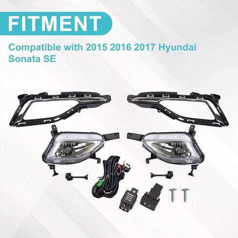 Front Fog Light Assembly Pair with Bezels Compatible with 2015-2017 Hyundai Sonata SE Fog Lamps with Bezels Cover With Hole + Harness Switch Kit Driver & Passenger Side 92201C1000 92202C1000 in Saudi Arabia