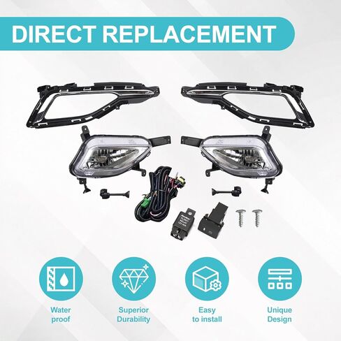 Front Fog Light Assembly Pair with Bezels Compatible with 2015-2017 Hyundai Sonata SE Fog Lamps with Bezels Cover With Hole + Harness Switch Kit Driver & Passenger Side 92201C1000 92202C1000 in Saudi Arabia