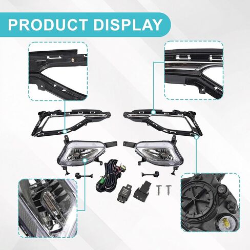 Front Fog Light Assembly Pair with Bezels Compatible with 2015-2017 Hyundai Sonata SE Fog Lamps with Bezels Cover With Hole + Harness Switch Kit Driver & Passenger Side 92201C1000 92202C1000 in Saudi Arabia