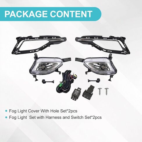 Front Fog Light Assembly Pair with Bezels Compatible with 2015-2017 Hyundai Sonata SE Fog Lamps with Bezels Cover With Hole + Harness Switch Kit Driver & Passenger Side 92201C1000 92202C1000 in Saudi Arabia
