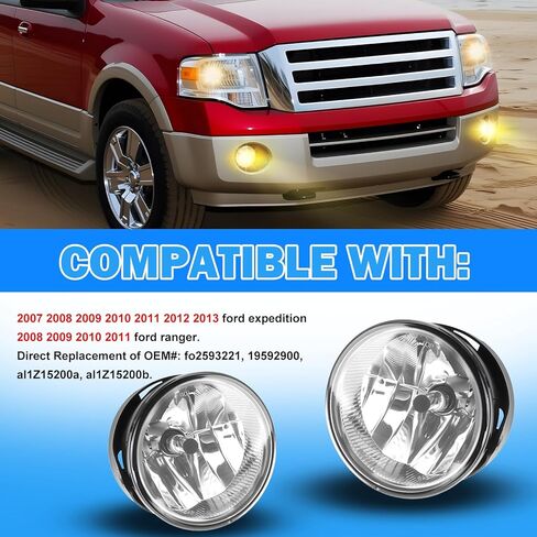 Fog Lights Assembly Compatible with 2007-2013 Ford Expedition / 2008-2011 Ford Ranger Front Bumper Driving Fog Lamps Replacement Halogen Lights Clear Lens in Saudi Arabia