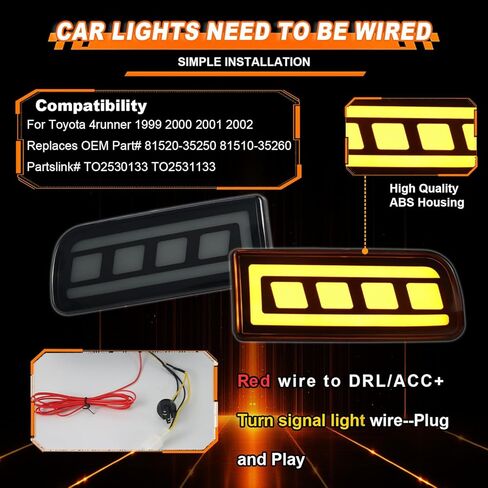 LED Front Bumper Fog Lamps for Toyota 4Runner 1999 2000 2001 2002, Fog Lights with Full White Daytime Running Light DRL, Amber Sequential Turn Signal, Replaces# 81520-35250 81510-35260, 2PCS in Kuwait