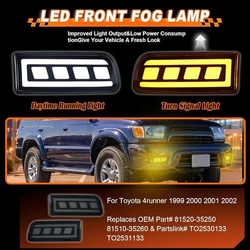 LED Front Bumper Fog Lamps for Toyota 4Runner 1999 2000 2001 2002, Fog Lights with Full White Daytime Running Light DRL, Amber Sequential Turn Signal, Replaces# 81520-35250 81510-35260, 2PCS in Kuwait