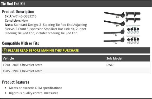 Tie Rod End and Sway Bar Link Kit - 8 Piece - Compatible with 1985-2005 Chevy Astro in Saudi Arabia