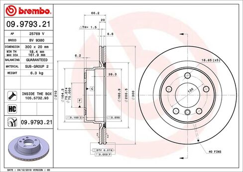 Brembo 09.9793.21 UV Coated vented Rear Brake Rotor BMW OE# 34216792227 in Saudi Arabia
