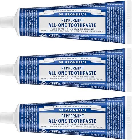 Dr. Bronner’s - All-One Toothpaste Variety Pack - Peppermint & Spearmint, 70% Organic Ingredients, Fluoride-Free, Helps Freshen Breath, Vegan (5oz, 4-Pack) in Saudi Arabia