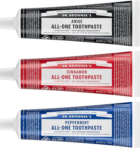 Dr. Bronner’s - All-One Toothpaste Variety Pack - Peppermint & Spearmint, 70% Organic Ingredients, Fluoride-Free, Helps Freshen Breath, Vegan (5oz, 4-Pack) in Saudi Arabia