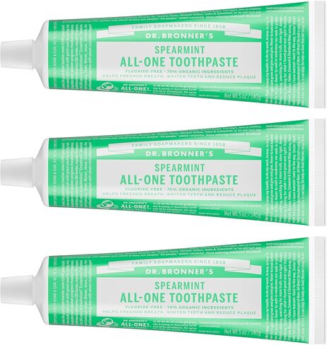 Dr. Bronner’s - All-One Toothpaste Variety Pack - Peppermint & Spearmint, 70% Organic Ingredients, Fluoride-Free, Helps Freshen Breath, Vegan (5oz, 4-Pack) in Saudi Arabia