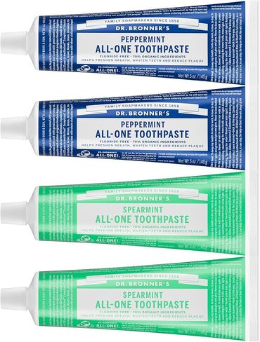 Dr. Bronner’s - All-One Toothpaste Variety Pack - Peppermint & Spearmint, 70% Organic Ingredients, Fluoride-Free, Helps Freshen Breath, Vegan (5oz, 4-Pack) in Kuwait