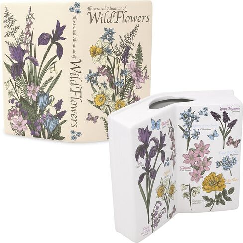 Steel Mill & Co Open Book Vase, Vintage Inspired Ceramic Field Guide Decor Sculpture, Novelty Floral & Succulent Container (Wildflowers) in Saudi Arabia