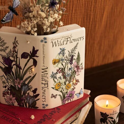 Steel Mill & Co Open Book Vase, Vintage Inspired Ceramic Field Guide Decor Sculpture, Novelty Floral & Succulent Container (Wildflowers) in Saudi Arabia