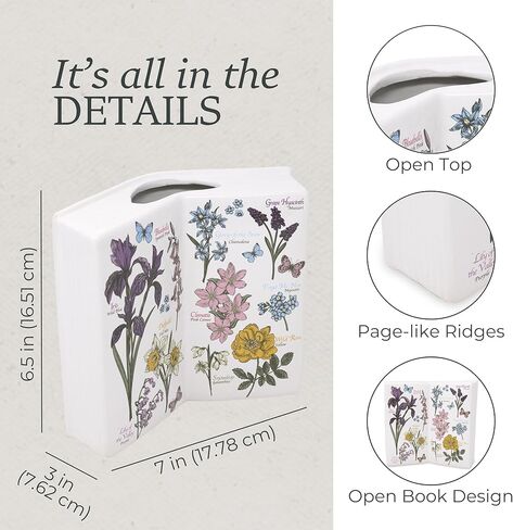 Steel Mill & Co Open Book Vase, Vintage Inspired Ceramic Field Guide Decor Sculpture, Novelty Floral & Succulent Container (Wildflowers) in Saudi Arabia