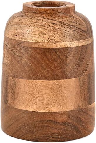 مزهرية كيمونا من خشب أكاسيا مزهرية زهور المزرعة العتيقة للمنزل والمكتب ورف طاولة المكتب وديكورات الشرفة (4 بوصة × 4 بوصة × 6 بوصة) in Kuwait