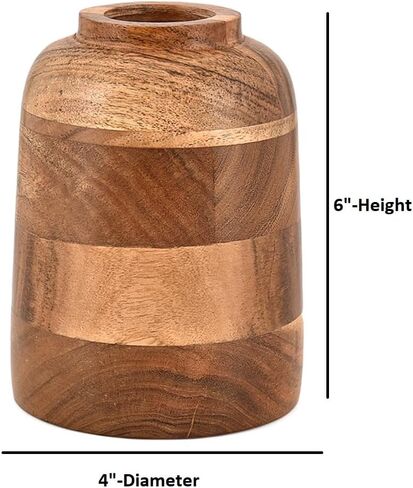 مزهرية كيمونا من خشب أكاسيا مزهرية زهور المزرعة العتيقة للمنزل والمكتب ورف طاولة المكتب وديكورات الشرفة (4 بوصة × 4 بوصة × 6 بوصة) in Kuwait