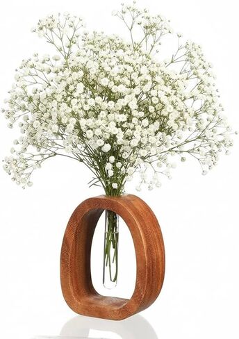 Solid Frame Glass Test Tube Vase, Modern Wooden Glass Test Tube Vase Desk Hydroponic Plant Modern Decorative Hydrophilic Plants Vases Suitable for Home and Office Use Small Size (Small) in Saudi Arabia