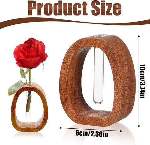Solid Frame Glass Test Tube Vase, Modern Wooden Glass Test Tube Vase Desk Hydroponic Plant Modern Decorative Hydrophilic Plants Vases Suitable for Home and Office Use Small Size (Small) in Saudi Arabia