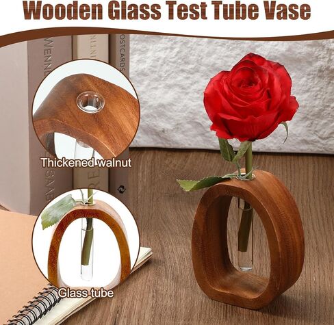 Solid Frame Glass Test Tube Vase, Modern Wooden Glass Test Tube Vase Desk Hydroponic Plant Modern Decorative Hydrophilic Plants Vases Suitable for Home and Office Use Small Size (Small) in Saudi Arabia