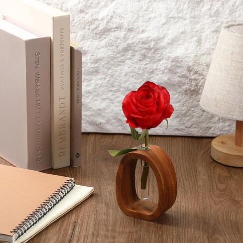 Solid Frame Glass Test Tube Vase, Modern Wooden Glass Test Tube Vase Desk Hydroponic Plant Modern Decorative Hydrophilic Plants Vases Suitable for Home and Office Use Small Size (Small) in Saudi Arabia