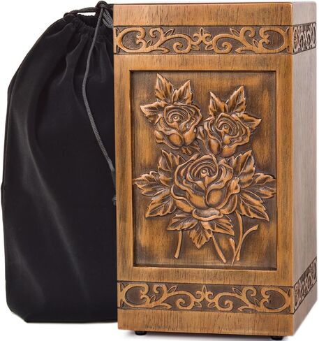 جرة الورد الخشبية لحرق رماد الخشب البشري من كيمناج، الجرار الجنائزية للذكور البالغين مع حقيبة من الساتان للدفن أو تذكار تذكاري (الورد (XL) 250 رطل) in Kuwait