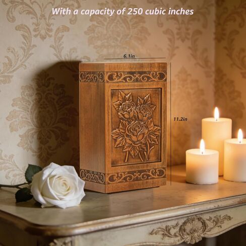 جرة الورد الخشبية لحرق رماد الخشب البشري من كيمناج، الجرار الجنائزية للذكور البالغين مع حقيبة من الساتان للدفن أو تذكار تذكاري (الورد (XL) 250 رطل) in Kuwait